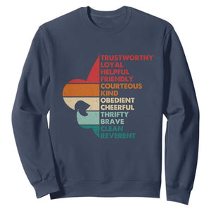 Retro Scout Law Values Sweatshirt Vintage Fleur-de-Lis TS02 Navy Print Your Wear