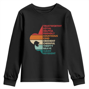 Retro Scout Law Values Youth Sweatshirt Vintage Fleur-de-Lis TS02 Black Print Your Wear