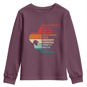 Retro Scout Law Values Youth Sweatshirt Vintage Fleur-de-Lis TS02 Maroon Print Your Wear