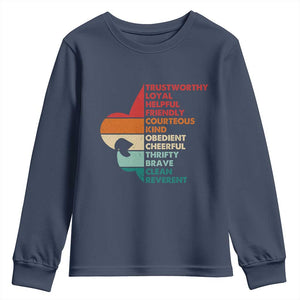 Retro Scout Law Values Youth Sweatshirt Vintage Fleur-de-Lis TS02 Navy Print Your Wear