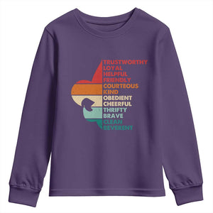 Retro Scout Law Values Youth Sweatshirt Vintage Fleur-de-Lis TS02 Purple Print Your Wear
