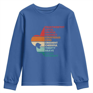 Retro Scout Law Values Youth Sweatshirt Vintage Fleur-de-Lis TS02 Royal Blue Print Your Wear