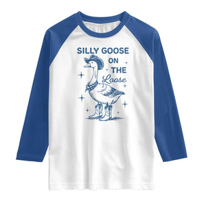 Retro Silly Goose On The Loose Raglan Shirt 90s Aesthetic Funny Cowgirl Western TS10 White Royal Print Your Wear