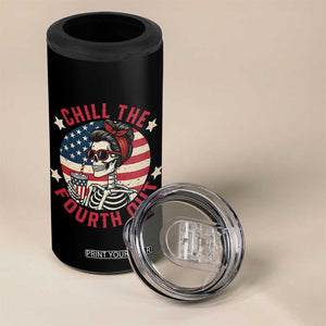 Retro Skeleton 4th of July 4 in 1 Can Cooler Tumbler Chill The Fourth Out Funny Patriotic American Flag TS02 Print Your Wear