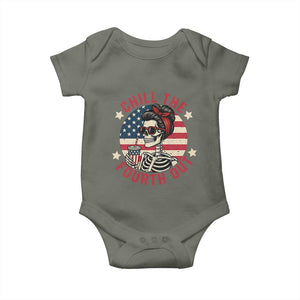 Retro Skeleton 4th of July Baby Onesie Chill The Fourth Out Funny Patriotic American Flag TS02 Military Green Print Your Wear