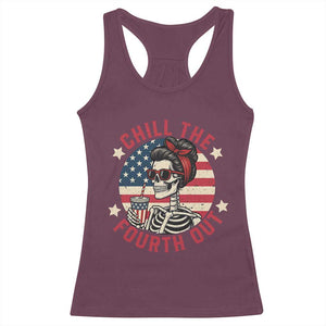 Retro Skeleton 4th of July Racerback Tank Top Chill The Fourth Out Funny Patriotic American Flag TS02 Maroon Print Your Wear