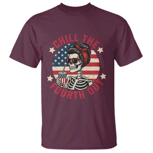 Retro Skeleton 4th of July T Shirt Chill The Fourth Out Funny Patriotic American Flag TS02 Maroon Print Your Wear
