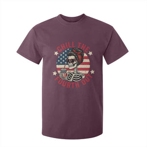 Retro Skeleton 4th of July T Shirt For Kid Chill The Fourth Out Funny Patriotic American Flag TS02 Maroon Print Your Wear