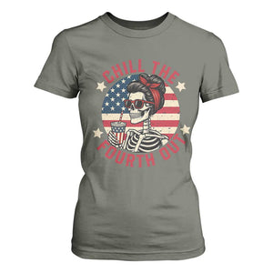 Retro Skeleton 4th of July T Shirt For Women Chill The Fourth Out Funny Patriotic American Flag TS02 Military Green Print Your Wear