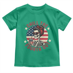 Retro Skeleton 4th of July Toddler T Shirt Chill The Fourth Out Funny Patriotic American Flag TS02 Irish Green Print Your Wear