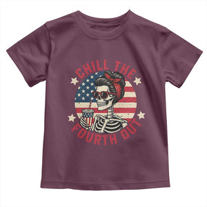 Retro Skeleton 4th of July Toddler T Shirt Chill The Fourth Out Funny Patriotic American Flag TS02 Maroon Print Your Wear