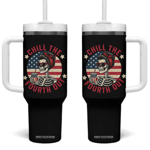 Retro Skeleton 4th of July Tumbler With Handle Chill The Fourth Out Funny Patriotic American Flag TS02 One Size: 40 oz Black Print Your Wear