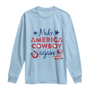 Retro Western Cowboys Long Sleeve Shirt Make America A Cowboy Again Country Lifestyle Rodeo TS02 Light Blue Print Your Wear
