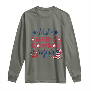 Retro Western Cowboys Long Sleeve Shirt Make America A Cowboy Again Country Lifestyle Rodeo TS02 Military Green Print Your Wear
