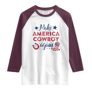 Retro Western Cowboys Raglan Shirt Make America A Cowboy Again Country Lifestyle Rodeo TS02 White Maroon Print Your Wear
