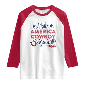 Retro Western Cowboys Raglan Shirt Make America A Cowboy Again Country Lifestyle Rodeo TS02 White Red Print Your Wear