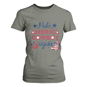Retro Western Cowboys T Shirt For Women Make America A Cowboy Again Country Lifestyle Rodeo TS02 Military Green Print Your Wear