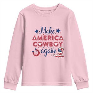 Retro Western Cowboys Youth Sweatshirt Make America A Cowboy Again Country Lifestyle Rodeo TS02 Light Pink Print Your Wear