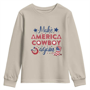 Retro Western Cowboys Youth Sweatshirt Make America A Cowboy Again Country Lifestyle Rodeo TS02 Sand Print Your Wear