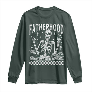 Rockin' Fatherhood Skeleton Long Sleeve Shirt Funny Dad Life Quote Gift for Fathers Day TS02 Dark Forest Green Print Your Wear
