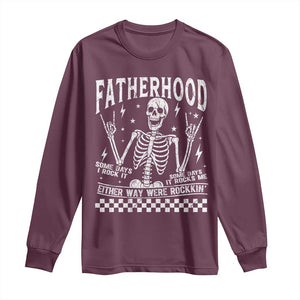 Rockin' Fatherhood Skeleton Long Sleeve Shirt Funny Dad Life Quote Gift for Fathers Day TS02 Maroon Print Your Wear