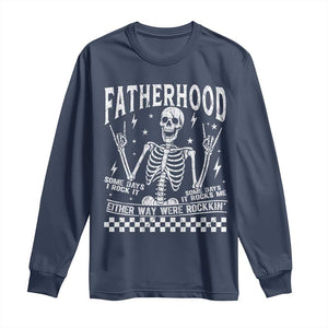 Rockin' Fatherhood Skeleton Long Sleeve Shirt Funny Dad Life Quote Gift for Fathers Day TS02 Navy Print Your Wear