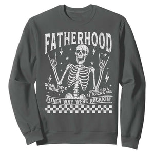 Rockin' Fatherhood Skeleton Sweatshirt Funny Dad Life Quote Gift for Fathers Day TS02 Dark Heather Print Your Wear