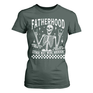 Rockin' Fatherhood Skeleton T Shirt For Women Funny Dad Life Quote Gift for Fathers Day TS02 Dark Forest Green Print Your Wear