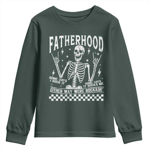 Rockin' Fatherhood Skeleton Youth Sweatshirt Funny Dad Life Quote Gift for Fathers Day TS02 Dark Forest Green Print Your Wear