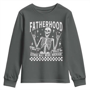 Rockin' Fatherhood Skeleton Youth Sweatshirt Funny Dad Life Quote Gift for Fathers Day TS02 Dark Heather Print Your Wear
