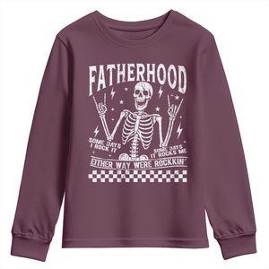 Rockin' Fatherhood Skeleton Youth Sweatshirt Funny Dad Life Quote Gift for Fathers Day TS02 Maroon Print Your Wear