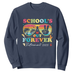 School's Out Forever Retired Teacher 2025 Sweatshirt Groovy Retirement TS10 Navy Print Your Wear