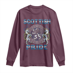 Scottish Pride Long Sleeve Shirt Lion Rampant Unicorns Scottish Flag TS11 Maroon Print Your Wear