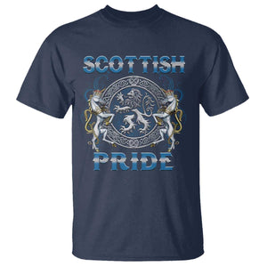 Scottish Pride T Shirt Lion Rampant Unicorns Scottish Flag TS11 Navy Print Your Wear