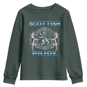 Scottish Pride Youth Sweatshirt Lion Rampant Unicorns Scottish Flag TS11 Dark Forest Green Print Your Wear