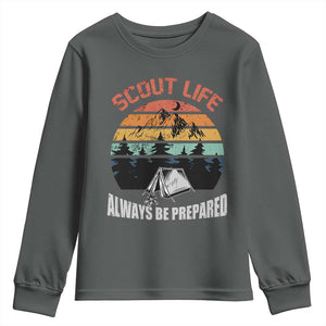 Scout Camping Youth Sweatshirt Scout Camping Always Be Prepared Hiking Camping Outdoors Troop Leader TS02 Dark Heather Print Your Wear