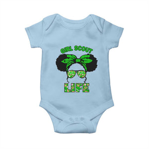 Scout Girl Cookie Dealer Baby Onesie Troop Leader Little Messy Bun TS02 Light Blue Print Your Wear