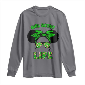 Scout Girl Cookie Dealer Long Sleeve Shirt Troop Leader Little Messy Bun TS02 Charcoal Print Your Wear