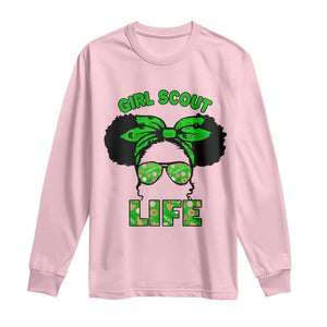 Scout Girl Cookie Dealer Long Sleeve Shirt Troop Leader Little Messy Bun TS02 Light Pink Print Your Wear