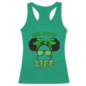Scout Girl Cookie Dealer Racerback Tank Top Troop Leader Little Messy Bun TS02 Irish Green Print Your Wear
