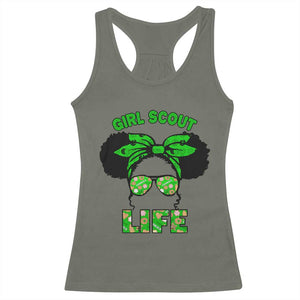 Scout Girl Cookie Dealer Racerback Tank Top Troop Leader Little Messy Bun TS02 Military Green Print Your Wear