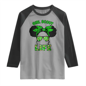 Scout Girl Cookie Dealer Raglan Shirt Troop Leader Little Messy Bun TS02 Sport Gray Black Print Your Wear