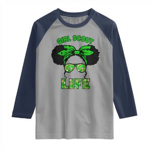 Scout Girl Cookie Dealer Raglan Shirt Troop Leader Little Messy Bun TS02 Sport Gray Navy Print Your Wear