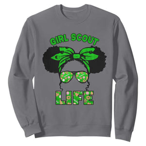 Scout Girl Cookie Dealer Sweatshirt Troop Leader Little Messy Bun TS02 Charcoal Print Your Wear