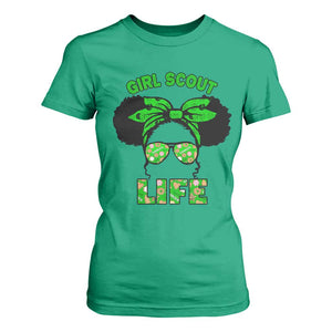 Scout Girl Cookie Dealer T Shirt For Women Troop Leader Little Messy Bun TS02 Irish Green Print Your Wear