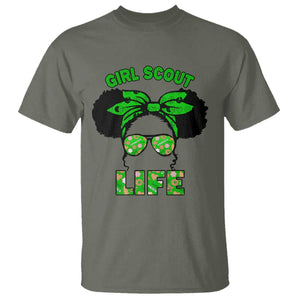 Scout Girl Cookie Dealer T Shirt Troop Leader Little Messy Bun TS02 Military Green Print Your Wear
