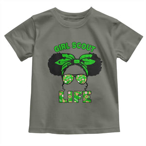 Scout Girl Cookie Dealer Toddler T Shirt Troop Leader Little Messy Bun TS02 Military Green Print Your Wear