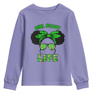 Scout Girl Cookie Dealer Youth Sweatshirt Troop Leader Little Messy Bun TS02 Violet Print Your Wear