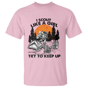 Scout Girl T Shirt I Scout Like A Girl Try To Keep Up Hiking Camping Scouting TS02 Light Pink Print Your Wear