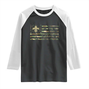Scout Law Values Raglan Shirt American Camo Flag Retro Vintage TS02 Black White Print Your Wear